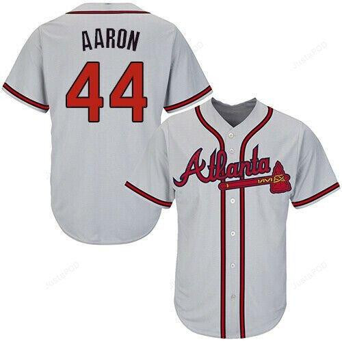 Atlanta Braves #44 Hank Aaron Gray Baseball Tee Jersey Shirt