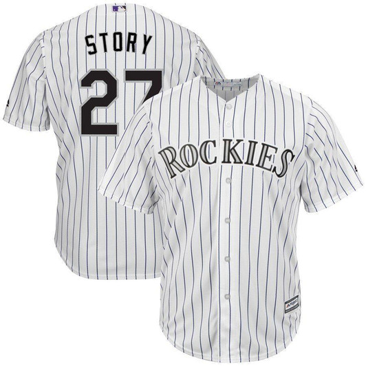 Trevor Story Colorado Rockies Majestic Home Official Cool Base Player Jersey White/Purple 2019