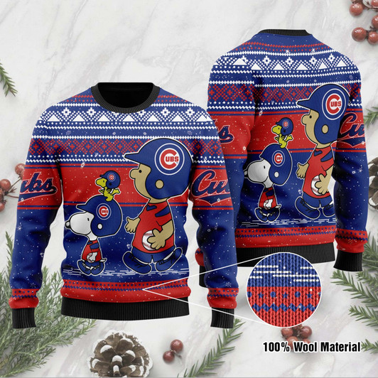 Chicago Cubs Charlie Brown Snoopy Wear Football Jersey Ugly Christmas Sweater Sweatshirt Holiday Party 2021 Plus Size For Men Women On Xmas Party