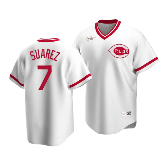 Nike Cincinnati Reds Eugenio Suarez #7 Cooperstown Collection White Home Jersey