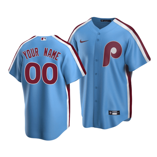 Men'S Philadelphia Phillies Custom #00 Cooperstown Collection Light Blue Road Jersey