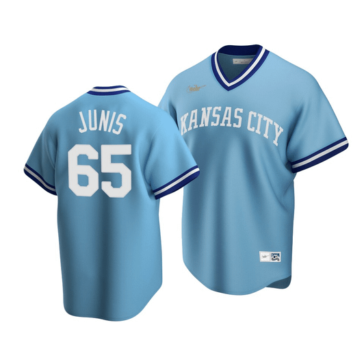 Men'S Kansas City Royals Jakob Junis #65 Cooperstown Collection Light Blue Road Jersey