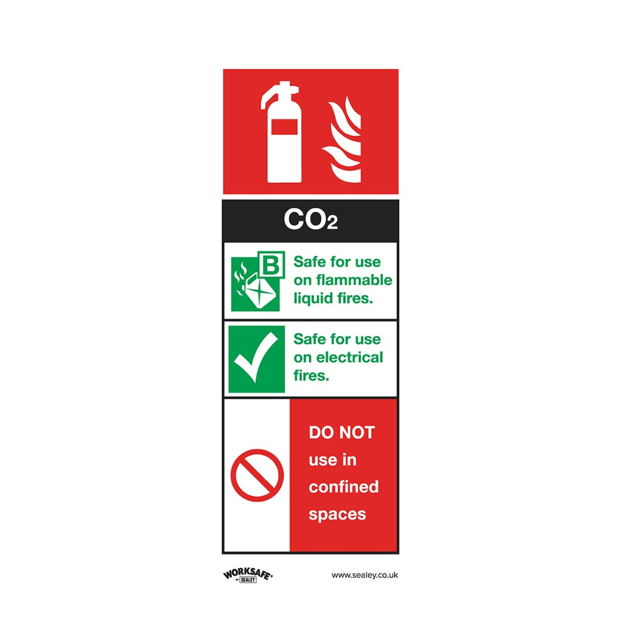 Sealey SS21V10 Safe Conditions Safety Sign - CO2 Fire Extinguisher - Self-Adhesive Vinyl - Pack of 10