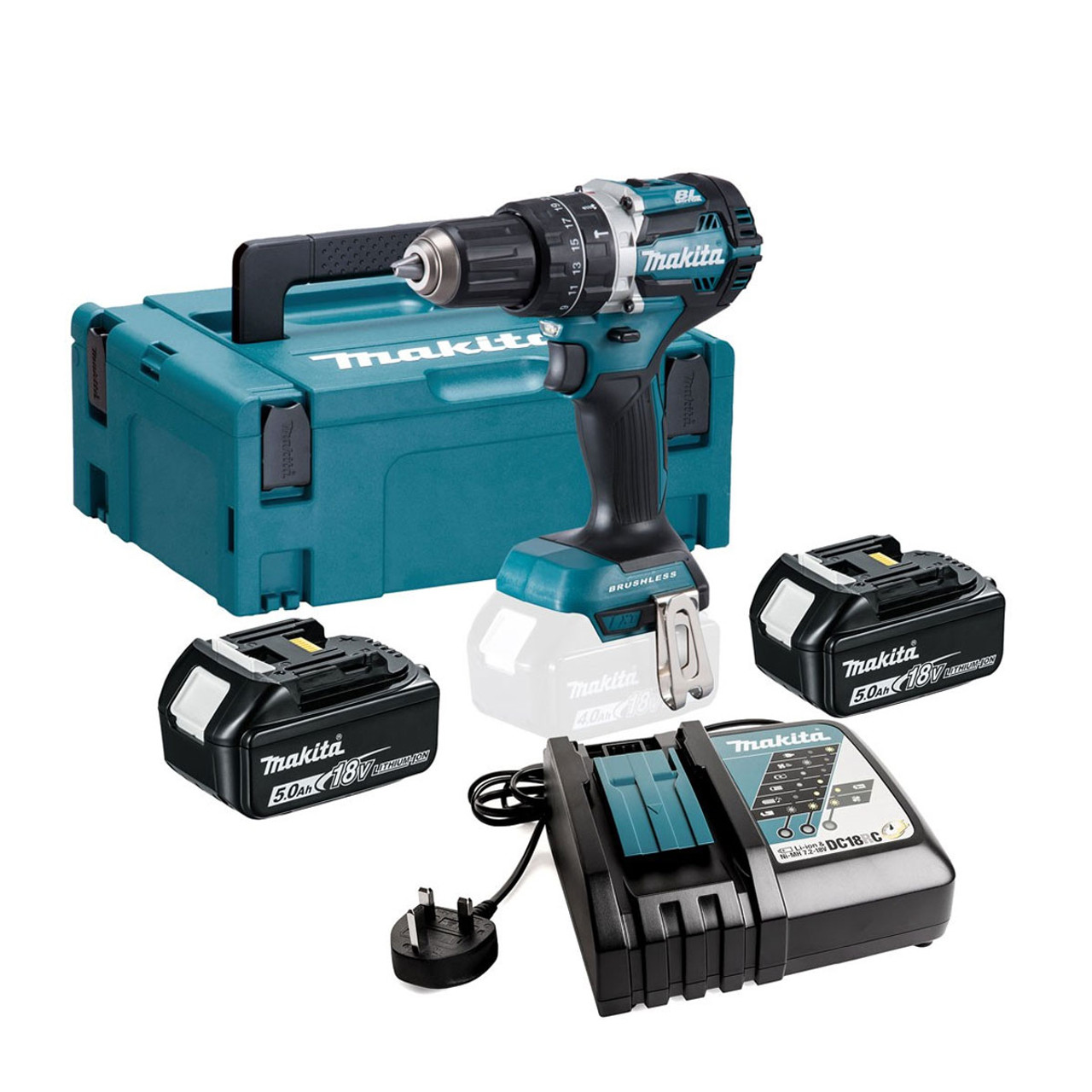 Makita DHP484RTJ 18V BL Combi Drill 2x 5.0ah Batteries Toolden