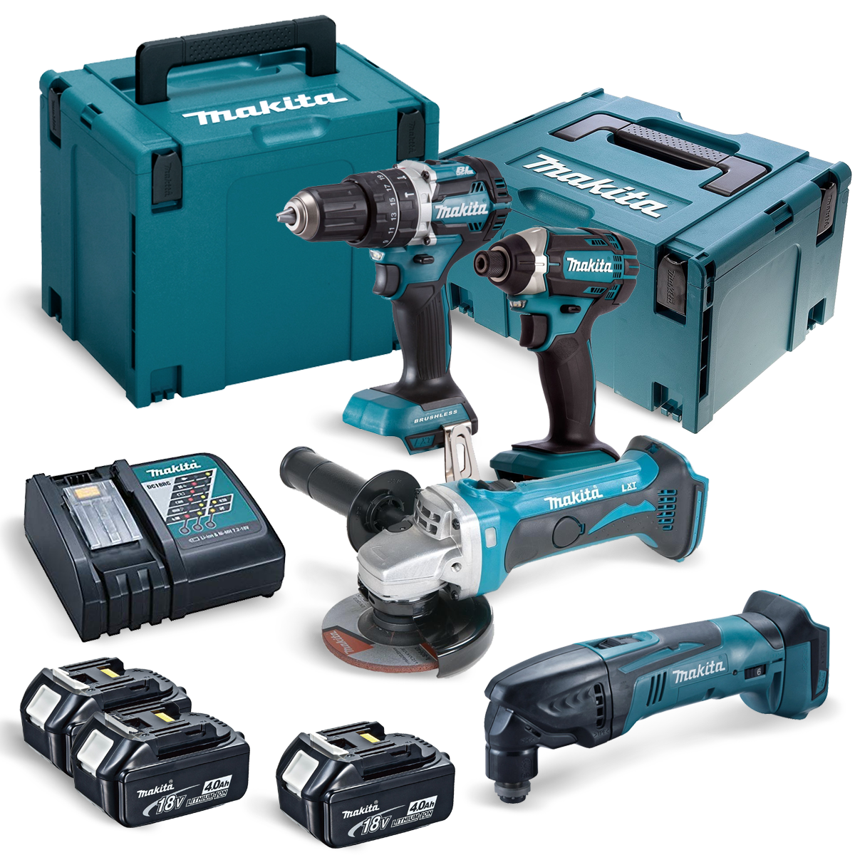 Makita 18V LXT 4 Piece Kit with 3x 4.0Ah Batteries
