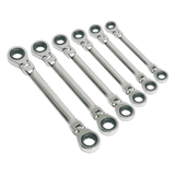 Sealey S0806 Flexi-Head Double End Ratchet Ring Spanner Set 6pc Metric