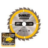 DeWalt DEWDT1934QZ Portable Construction Circular Saw Blade 165 x 20mm x 24T | Toolden
