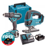 Makita DLX2134TJ-2 18V Combi Drill & Jigsaw Twin Pack with 2 x 5.0Ah Batteries & Charger in Case | Toolden