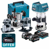 Makita RT001GZ16 40V Max XGT 1/4" & 3/8" Trimmer with 2x 2.5Ah Batteries & 3x Trimmer Bases