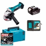 Makita DGA452STJ 18V LXT Cordless 115mm Angle Grinder Kit with 1× 5.0Ah Batteries, Charger & Makpac Case