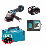 Makita DGA463STJ 18V LXT Cordless Brushless 115mm Angle Grinder Kit with 1× 5.0Ah Battery, Charger & Makpac Case