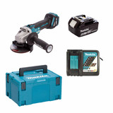 Makita DGA463STJ 18V LXT Cordless Brushless 115mm Angle Grinder Kit with 1× 5.0Ah Battery, Charger & Makpac Case