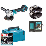 Makita DGA513RTJ 18V LXT Cordless Brushless 125mm Angle Grinder Kit with 2× 5.0Ah Batteries, Charger & Makpac Case