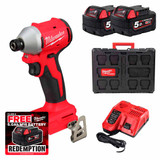 Milwaukee M18 BLIDRC-0502X 18V Compact Brushless 1/4" Hex Impact Driver with 2x 5.0Ah Battery, Fast Charger and Packout Case