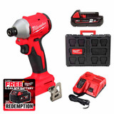 Milwaukee M18 BLIDRC-0201X 18V Compact Brushless 1/4" Hex Impact Driver with 1x 2.0Ah Battery, Fast Charger and Packout Case