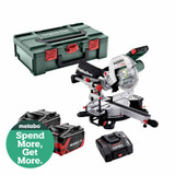 Metabo KGS18LTX BL 216 18V Brushless Cross Cut Mitre Saw 216mm with 2x 8.0Ah LiHDX Tabless Batteries, Charger & MetaBOX 145 614216850