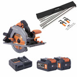 Evolution R185CCSX-Li Brushless 18V Li-Ion EXT 185mm Circular Saw with 2x 5.0Ah Batteries, 2800mm Circular Saw Track & Fast Charger