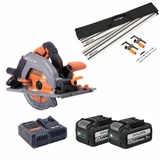 Evolution R185CCSX-Li Brushless 18V Li-Ion EXT 185mm Circular Saw with 2x 5.0Ah Batteries, 2800mm Circular Saw Track & Fast Charger