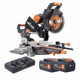 Evolution R255SMS-DB-Li Twin 18V 36V EXT 255mm Double Bevel Mitre Saw with 2x 8.0Ah Batteries & Dual Port Charger