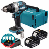 Makita DHP489Z 18V LXT Brushless Compact Combi Drill with 2x 3.0Ah Batteries, Charger & Makpac Carry Case
