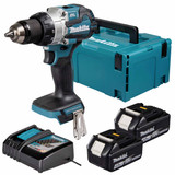 Makita DHP489Z 18V LXT Brushless Compact Combi Drill with 2x 4.0Ah Batteries, Charger & Makpac Carry Case