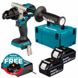 Makita DHP492Z 18V LXT Brushless Combi Drill with 2x 4.0Ah Batteries, Charger & Makpac Carry Case