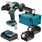 Makita DHP492Z 18V LXT Brushless Combi Drill with 2x 4.0Ah Batteries, Charger & Makpac Carry Case