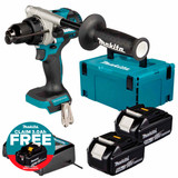 Makita DHP492Z 18V LXT Brushless Combi Drill with 2x 5.0Ah Batteries, Charger & Makpac Carry Case