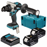 Makita DHP492Z 18V LXT Brushless Combi Drill with 2x 5.0Ah Batteries, Charger & Makpac Carry Case