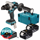 Makita DHP492Z 18V LXT Brushless Combi Drill with 2x 5.0Ah Batteries, Charger & Makpac Carry Case