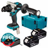 Makita DHP492Z 18V LXT Brushless Combi Drill with 2x 6.0Ah Batteries, Charger & Makpac Carry Case