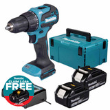 Makita DHP490Z 18V LXT Brushless Combi Drill with 2x 3.0Ah Batteries, Charger & Makpac Carry Case