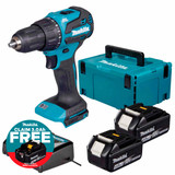 Makita DHP490Z 18V LXT Brushless Combi Drill with 2x 4.0Ah Batteries, Charger & Makpac Carry Case