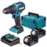 Makita DHP490Z 18V LXT Brushless Combi Drill with 2x 4.0Ah Batteries, Charger & Makpac Carry Case