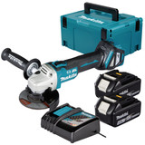 Makita DGA463Z LXT 18V Brushless 115mm Angle Grinder with 2x 4.0Ah Batteries, Charger and Makpac Carry Case