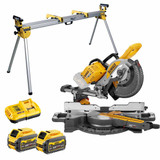 DeWalt DCS727N-XJ 54V XR Flexvolt 250mm Double Bevel Slide Mitre Saw with 2x 6.0Ah Batteries, Charger and Stand