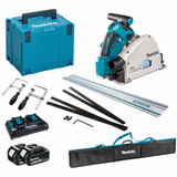 Makita DSP600ZJ Twin 18V LXT 165mm Cordless Plunge Saw with 2x 6.0Ah Batteries, Charger, Makpac Case and 1m Guide Rail with Accessories