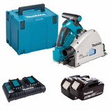 Makita DSP600ZJ Twin 18V LXT 165mm Cordless Plunge Saw with 2x 5.0Ah Batteries, Charger and Makpac Carry Case
