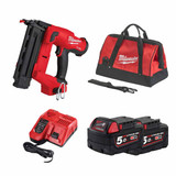 Milwaukee M18FN18GS-501B 18V Fuel Straight Second Fix Nail Gun with 2x 5.0Ah Batteries, Rapid Charger & Contractor Tool Bag