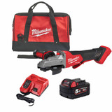 Milwaukee M18FSAGF125XPDB 18V Fuel 125mm Braking Angle Grinder Paddle Switch with 1x 5.0Ah Battery, Charger and Tool Bag
