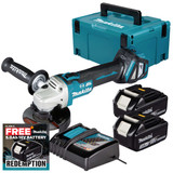 Makita DGA463Z LXT 18V Brushless 115mm Angle Grinder with 2x 3.0Ah Batteries, Charger and Makpac Carry Case