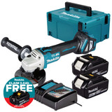 Makita DGA463Z LXT 18V Brushless 115mm Angle Grinder with 2x 6.0Ah Batteries, Charger and Makpac Carry Case