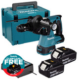 Makita DHR243Z 18V LXT 24mm Brushless SDS+ Rotary Hammer with 2x 6.0Ah Batteries, Charger and Makpac Carry Case