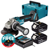 Makita DGA504Z 18V LXT Brushless 125mm Angle Grinder with 2x 6.0Ah Batteries, Charger and Makpac Carry Case