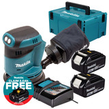 Makita DBO180Z 18V LXT 125mm Random Orbit Sander with 2x 3.0Ah Batteries, Charger and Makpac Carry Case