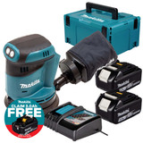 Makita DBO180Z 18V LXT 125mm Random Orbit Sander with 2x 5.0Ah Batteries, Charger and Makpac Carry Case