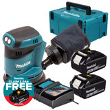 Makita DBO180Z 18V LXT 125mm Random Orbit Sander with 2x 6.0Ah Batteries, Charger and Makpac Carry Case