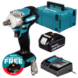 Makita DTW300Z LXT 18V Brushless 1/2" Impact Wrench with 1x 5.0Ah Battery, Charger and Makpac Carry Case