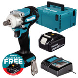 Makita DTW300Z LXT 18V Brushless 1/2" Impact Wrench with 1x 5.0Ah Battery, Charger and Makpac Carry Case