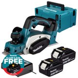Makita DKP180Z LXT 18V Cordless 82mm Planer with 2x 3.0Ah Batteries, Charger and Makpac Carry Case
